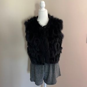 rizal black rex fox vest with silk and cashmere